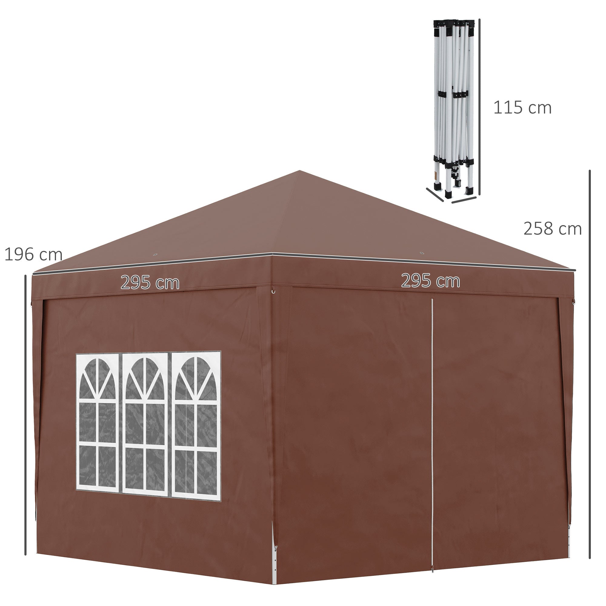 Outsunny 3 x 3m Pop Up Gazebo, Wedding Party Canopy Tent Marquee with Carry Bag and Windows, Coffee - TovaHaus