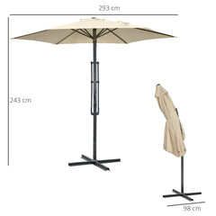 Outsunny 3m Cantilever Parasol with Easy Lever, Patio Umbrella with Crank Handle, Cross Base and 6 Metal Ribs, Outdoor Sun Shades，Garden, Cream White - TovaHaus