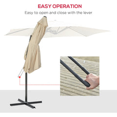 Outsunny 3m Cantilever Parasol with Easy Lever, Patio Umbrella with Crank Handle, Cross Base and 6 Metal Ribs, Outdoor Sun Shades，Garden, Cream White - TovaHaus