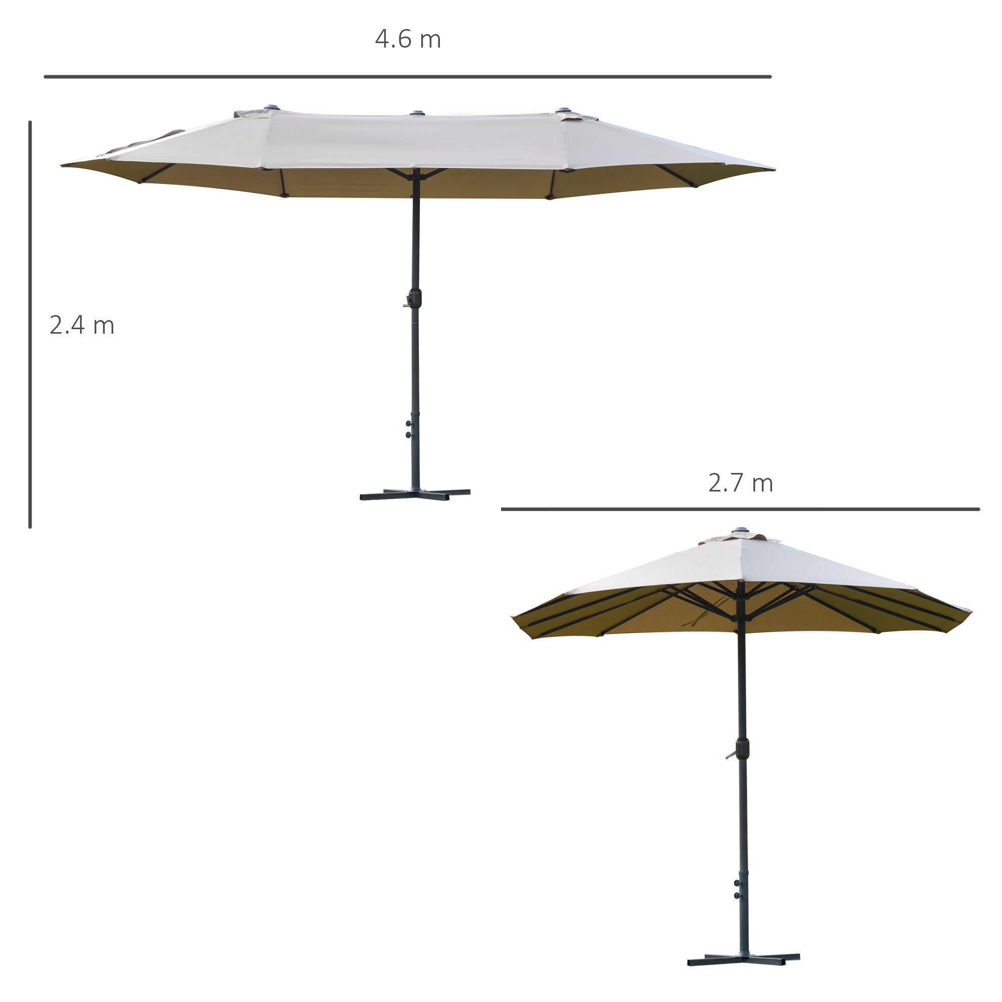 Outsunny 4.6m Garden Parasol Double-Sided Sun Umbrella Patio Market Shelter Canopy Shade Outdoor with Cross Base – Khaki - TovaHaus