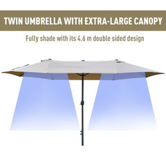 Outsunny 4.6m Garden Parasol Double-Sided Sun Umbrella Patio Market Shelter Canopy Shade Outdoor with Cross Base – Khaki - TovaHaus