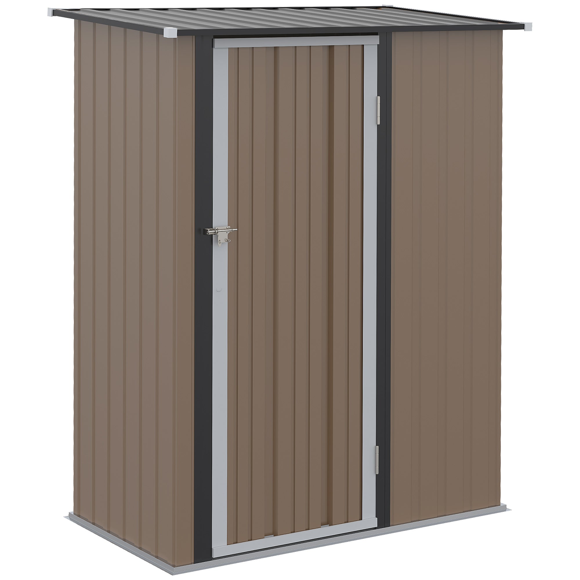 Outsunny 5ft x 3ft Garden Metal Storage Shed, Outdoor Tool Shed with Sloped Roof, Lockable Door for Equipment, Bikes, Brown - TovaHaus