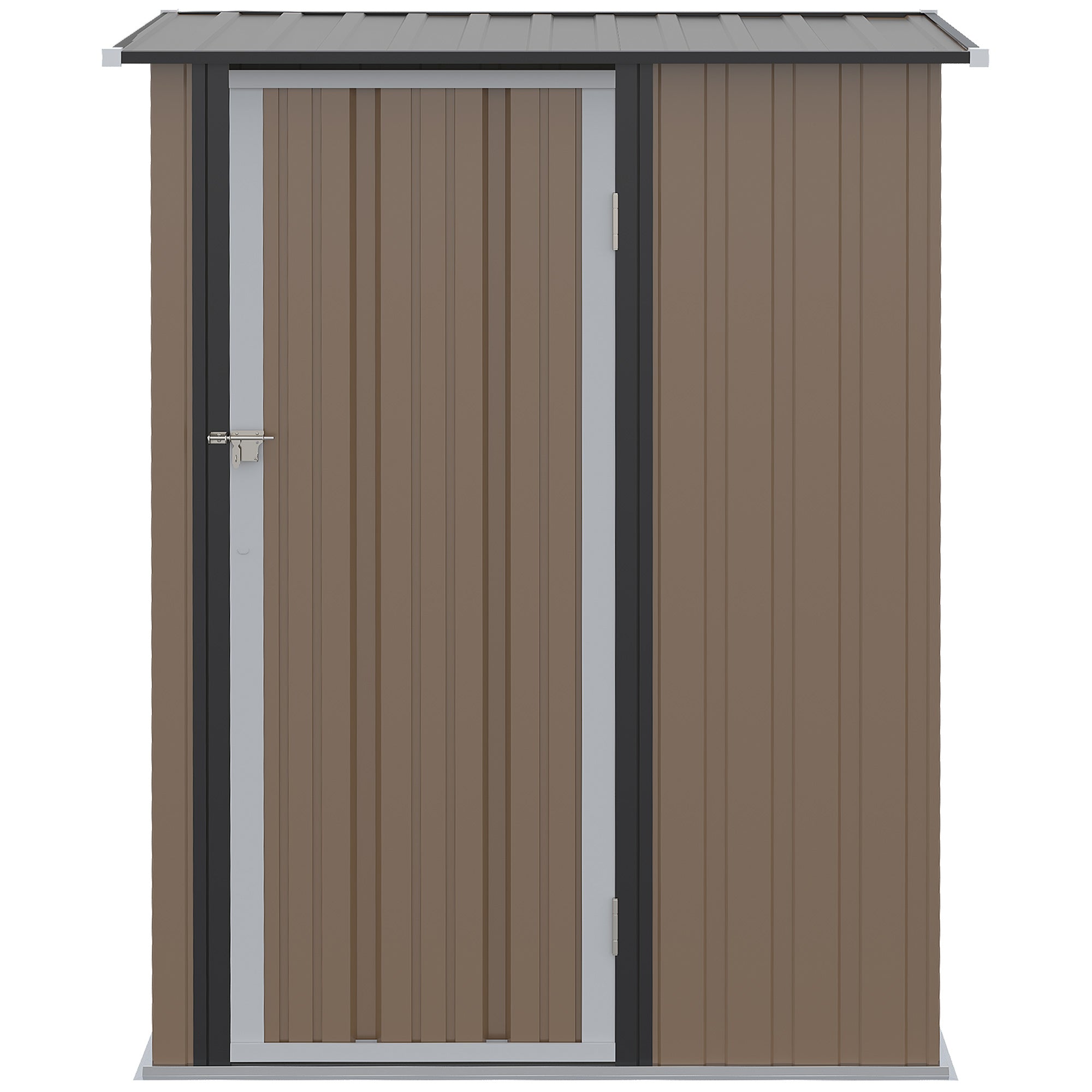Outsunny 5ft x 3ft Garden Metal Storage Shed, Outdoor Tool Shed with Sloped Roof, Lockable Door for Equipment, Bikes, Brown - TovaHaus