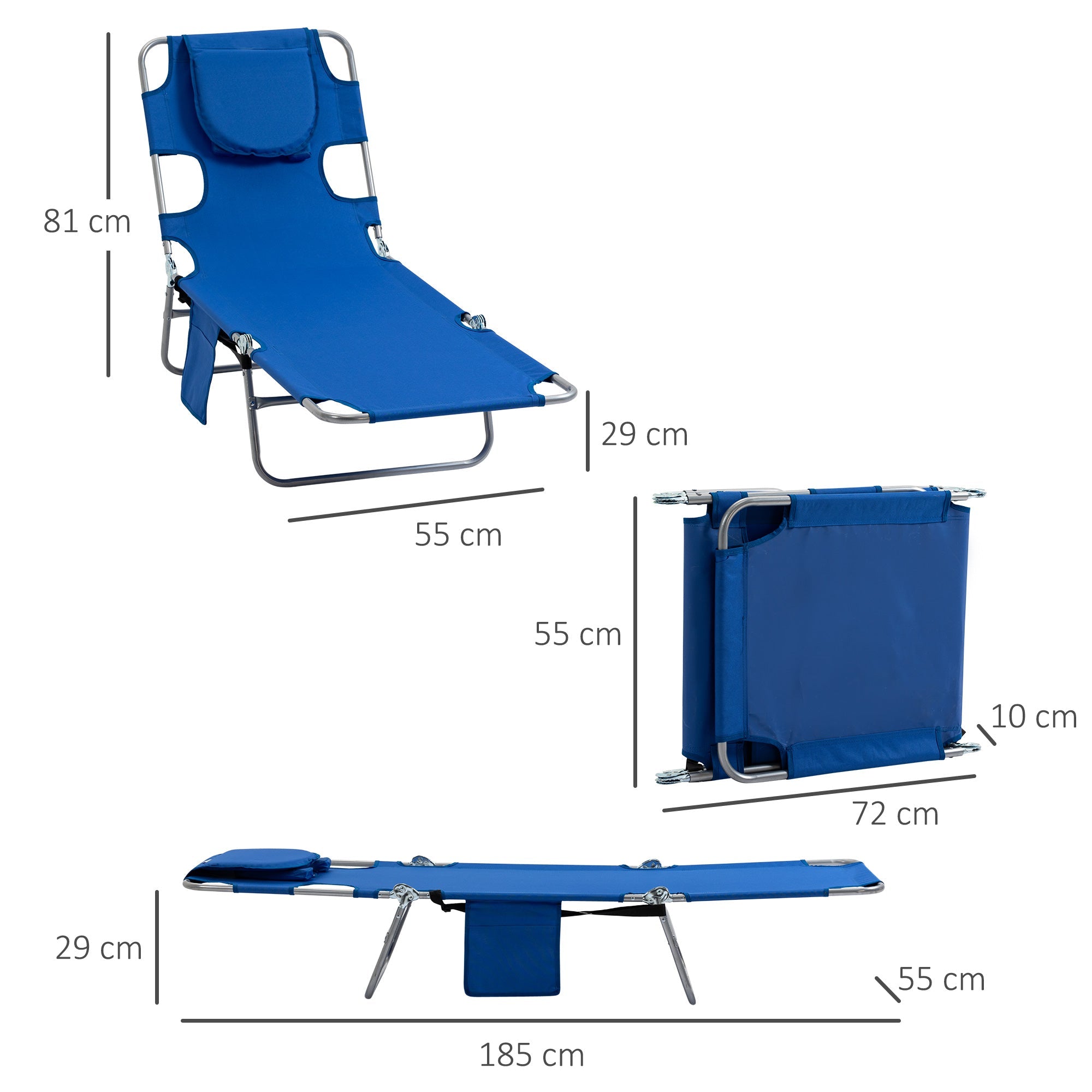 Outsunny Foldable Sun Lounger Set, 2 Pieces with Reading Hole, Portable Reclining Chairs with 5 Level Adjustable Backrest, for Garden, Poolside - TovaHaus