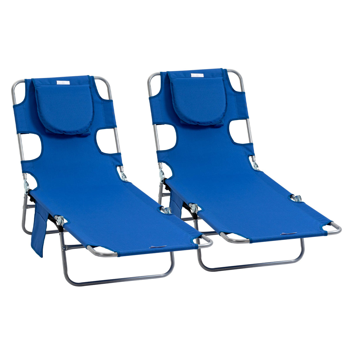 Outsunny Foldable Sun Lounger Set, 2 Pieces with Reading Hole, Portable Reclining Chairs with 5 Level Adjustable Backrest, for Garden, Poolside - TovaHaus