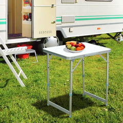 Outsunny Folding Picnic Table, Portable Outdoor Camping Table, Lightweight, Durable Aluminium Frame, Silver - TovaHaus