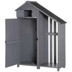 Outsunny Garden Outdoor Storage Shed Outdoor Tool Shed with 3 Shelves and Tilt Roof, 129x51.5x180cm, Grey - TovaHaus