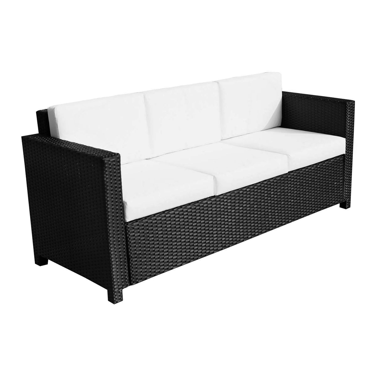 Outsunny Garden Rattan Sofa 3 Seater All-Weather Wicker Weave Metal Frame Chair with Fire Resistant Cushion - Black - TovaHaus