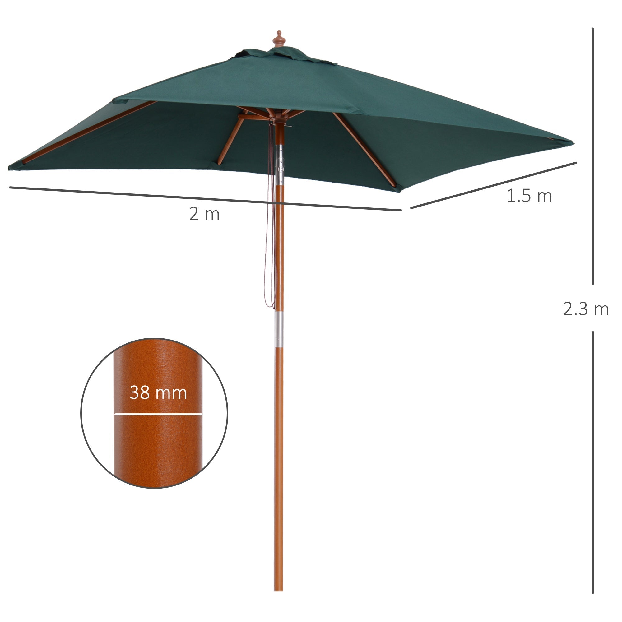 Outsunny Garden Umbrella Patio Umbrella Market Parasol, Outdoor Sunshade 6 Ribs w/ Wood and Bamboo Frame, Brown Green - TovaHaus
