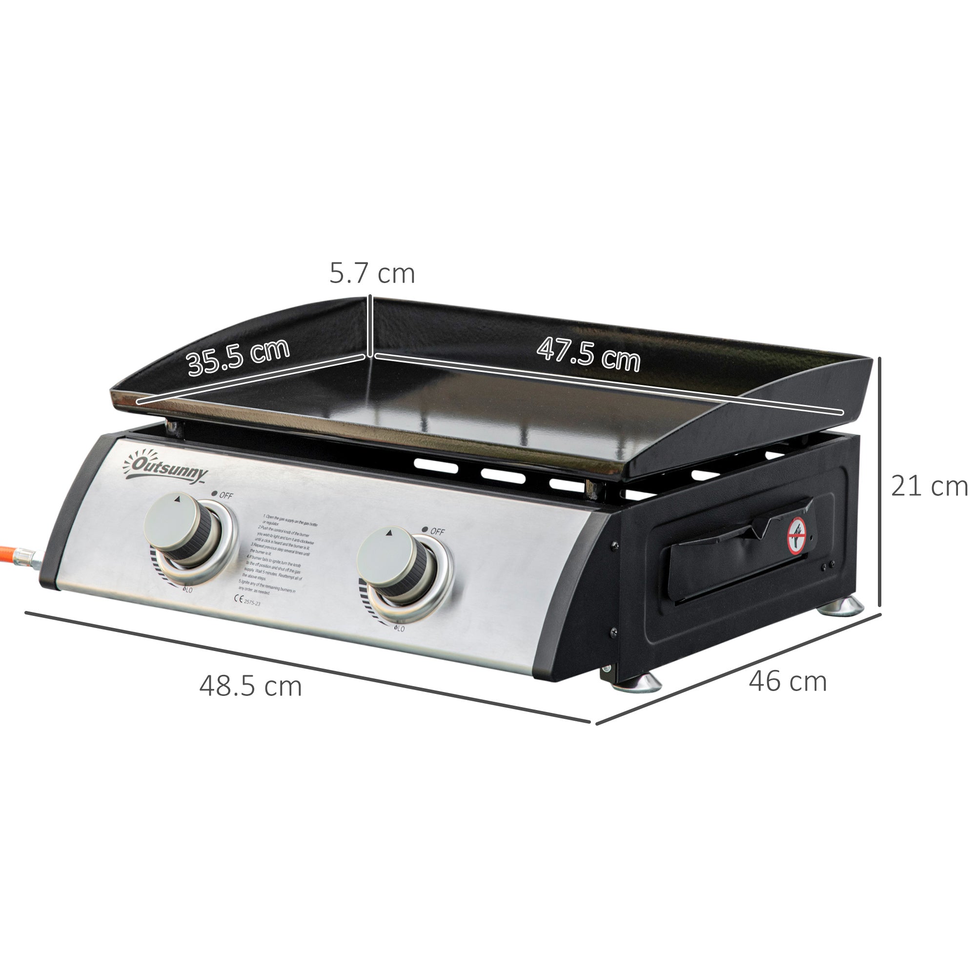 Outsunny Gas Plancha Barbecue Grill 6kW Portable Tabletop Gas BBQ w/ 2 Burners, Non-stick Hotplate, Drain Hole and Grease Collection Box - TovaHaus