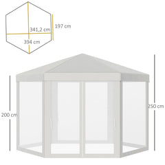 Outsunny Netting Gazebo Hexagon Tent Patio Canopy Outdoor Shelter Party Activities Shade Resistant (Creamy White) - TovaHaus