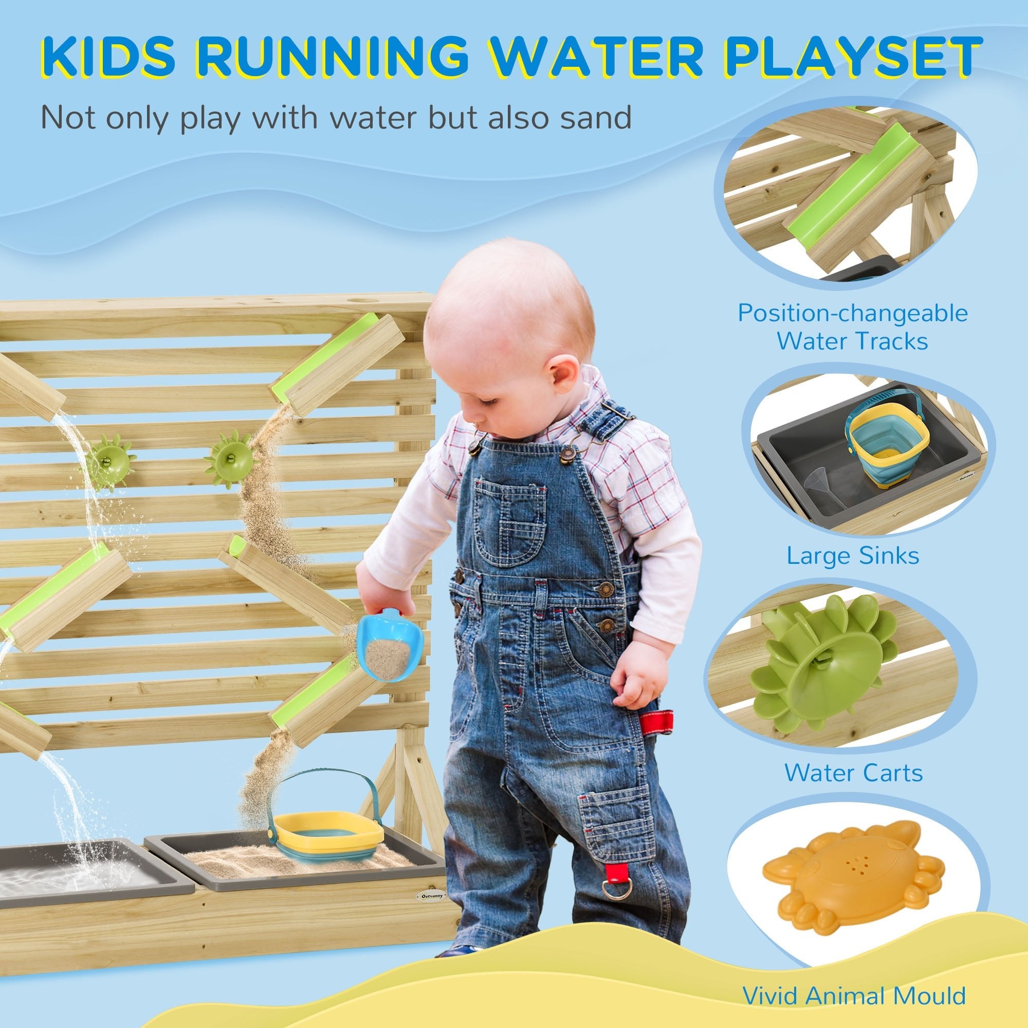 Outsunny Outdoor Kids Running Water and Sand Playset, with 18 Accessories - TovaHaus