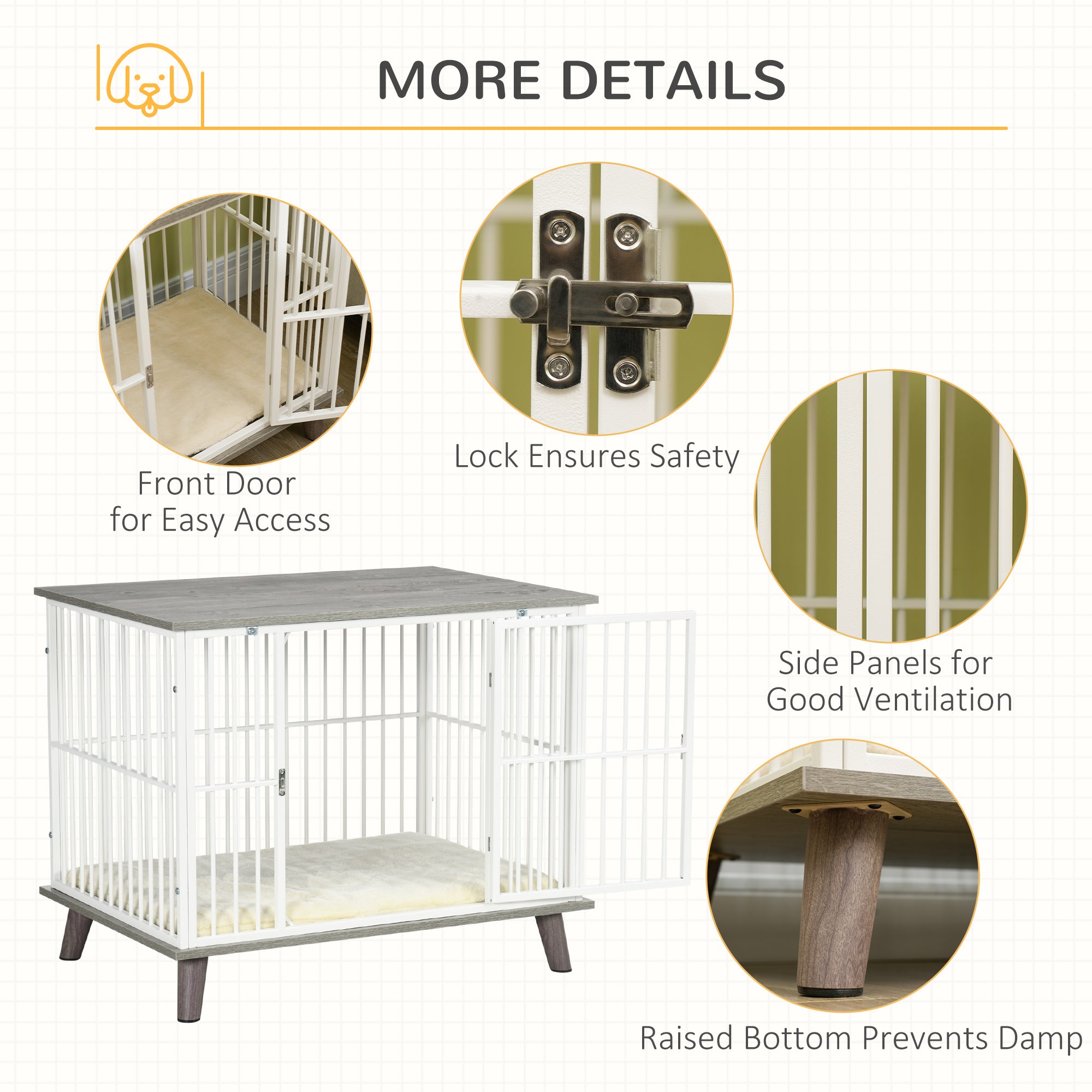 PawHut Indoor Dog Crate Furniture, Pet Kennel Cage with Top End Table, Soft Cushion, Lockable Door, for Small Dogs, Grey
