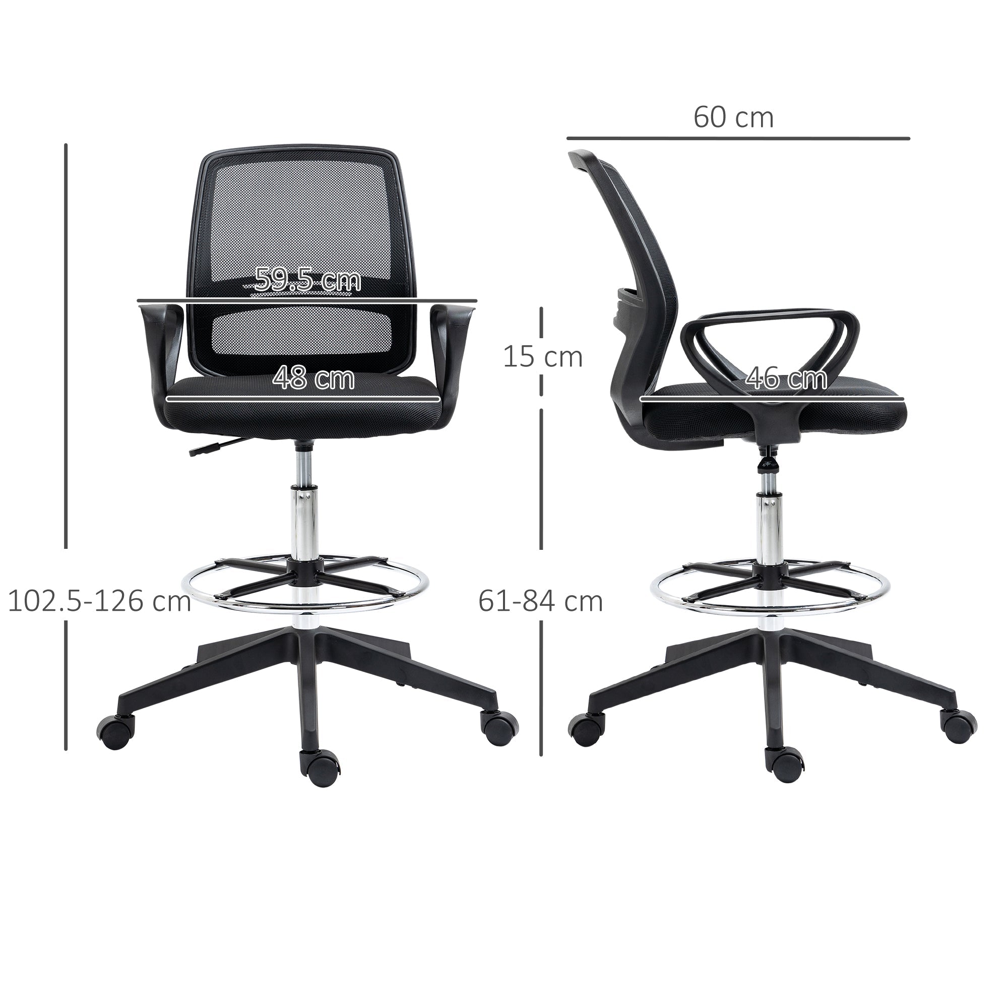 Vinsetto Ergonomic Mesh Back Draughtsman Chairs Tall Office Chair with Adjustable Height and Footrest 360° Swivel, Set of 5 - TovaHaus