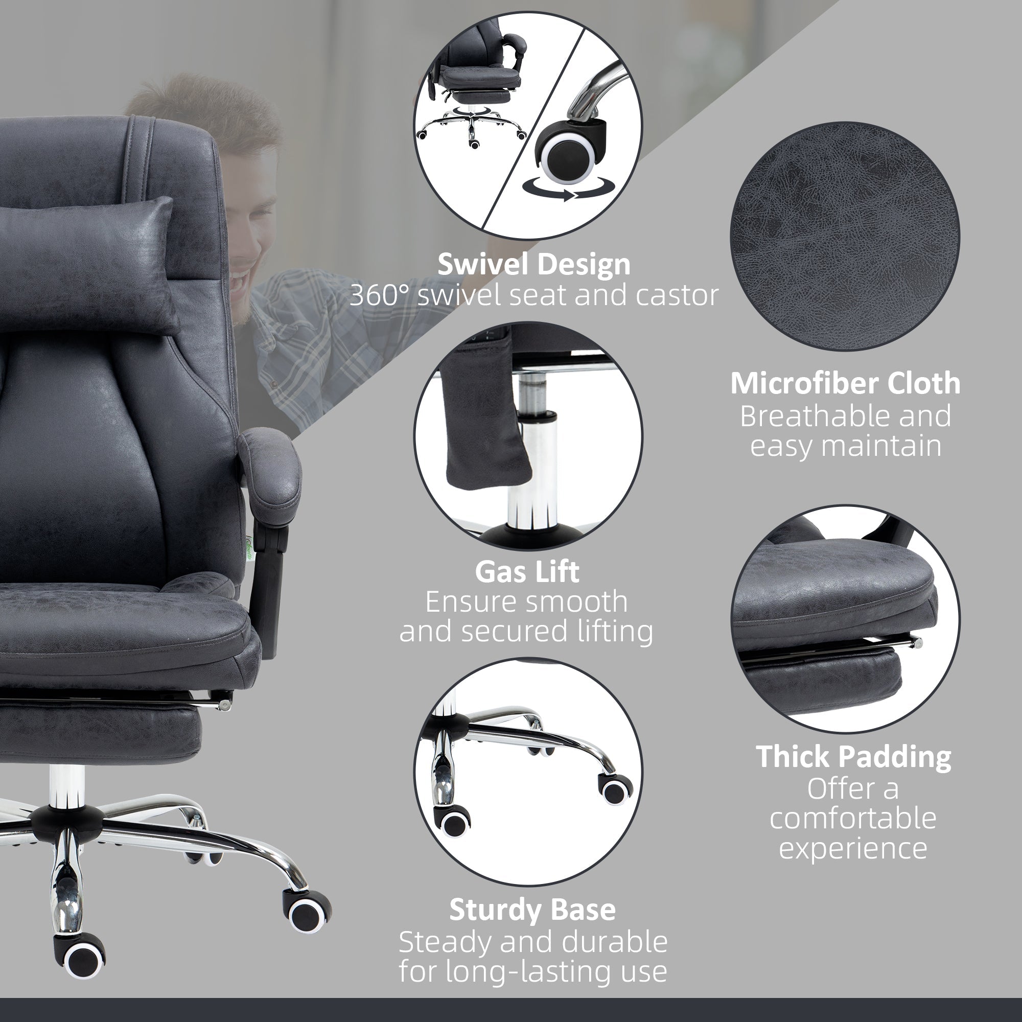 Vinsetto Executive High Back Massage Office Chair, Reclining Desk Chair with Headrest, Footrest, Swivel Wheels, Remote Control - TovaHaus
