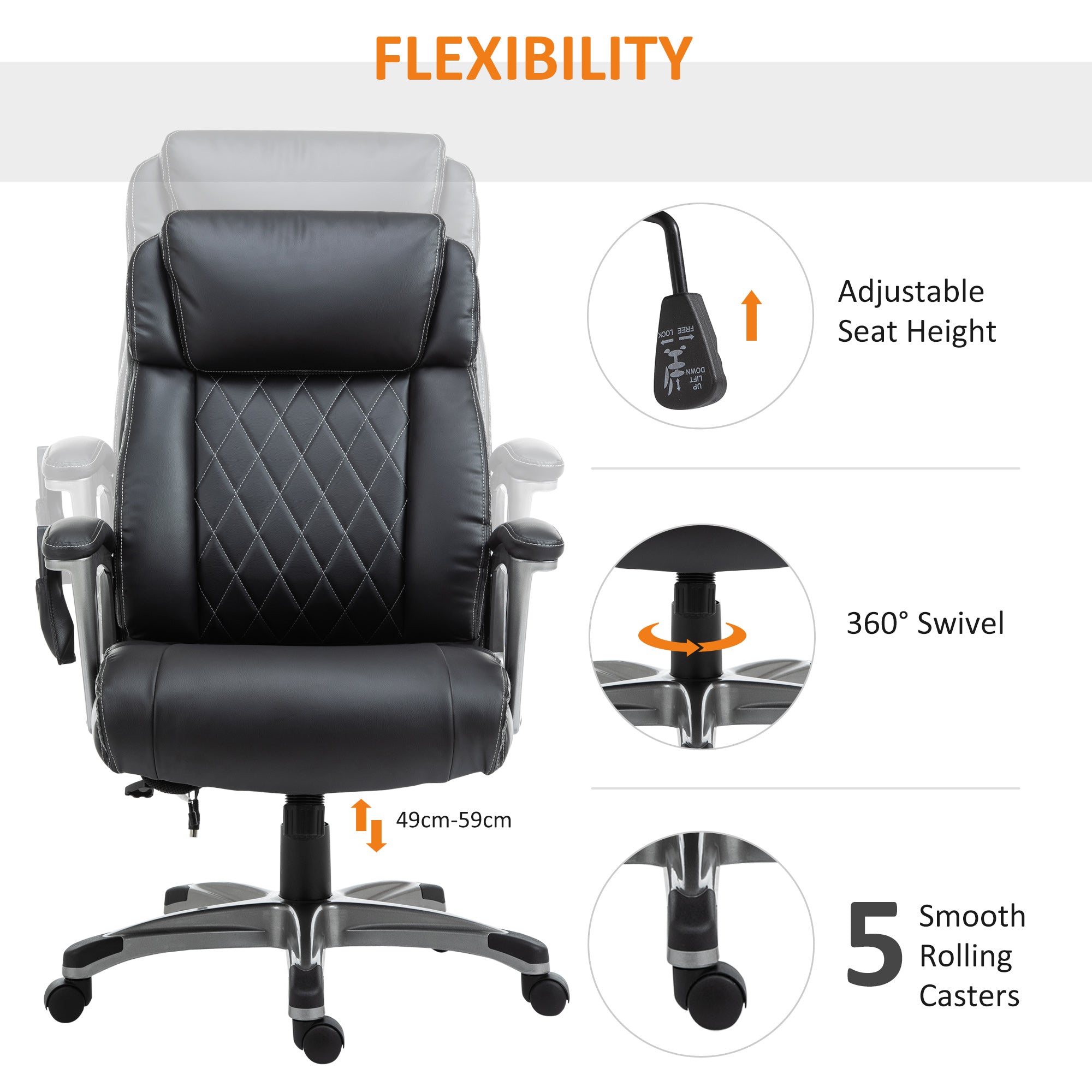Vinsetto Executive Massage Office Chair with 6-Point Vibration, High Back, Armrests, Adjustable Height, Black - TovaHaus