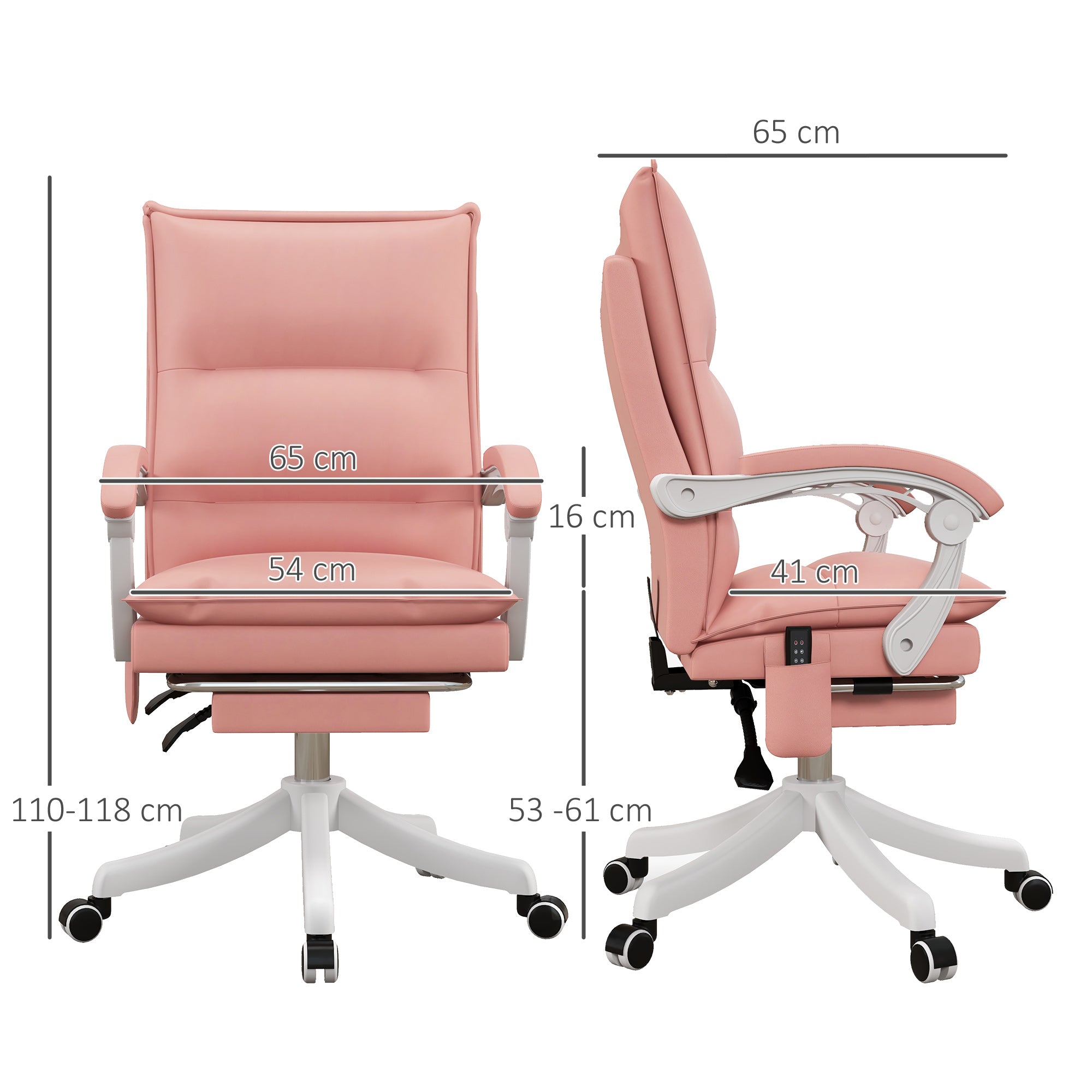 Vinsetto Vibration Massage Office Chair with Heat, Faux Leather Computer Chair with Footrest, Armrest, Reclining Back, Double-tier Padding, Pink - TovaHaus