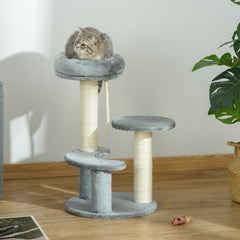 PawHut Cat Tree 65 cm, Kitty Scratcher, Kitten Activity Centre with 2 Perches & Hanging Sisal Rope, Grey