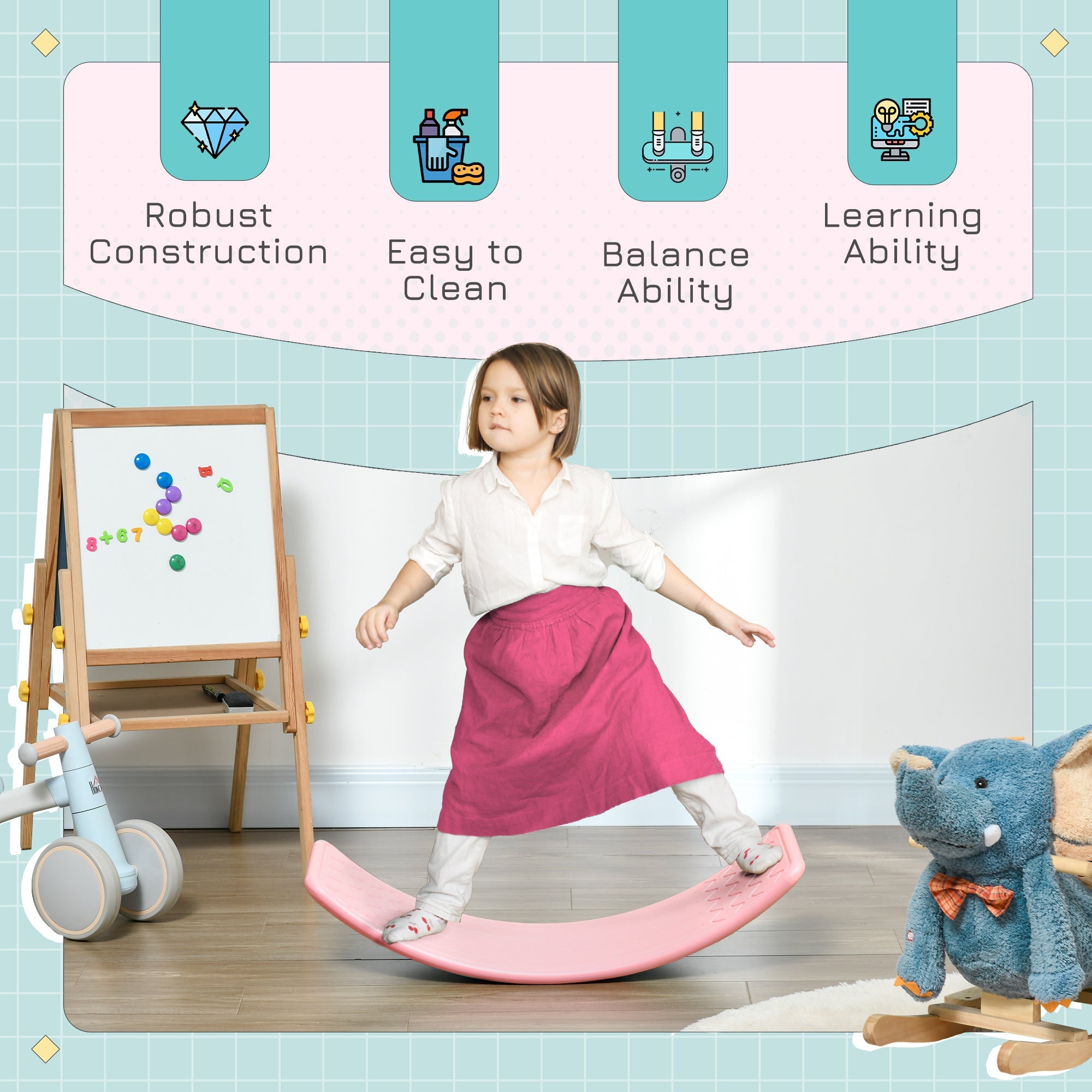 ZONEKIZ Pink Balance Board, Wobble Exercise Board for Children Ages 3-6, Coordination and Balance Improvement - TovaHaus
