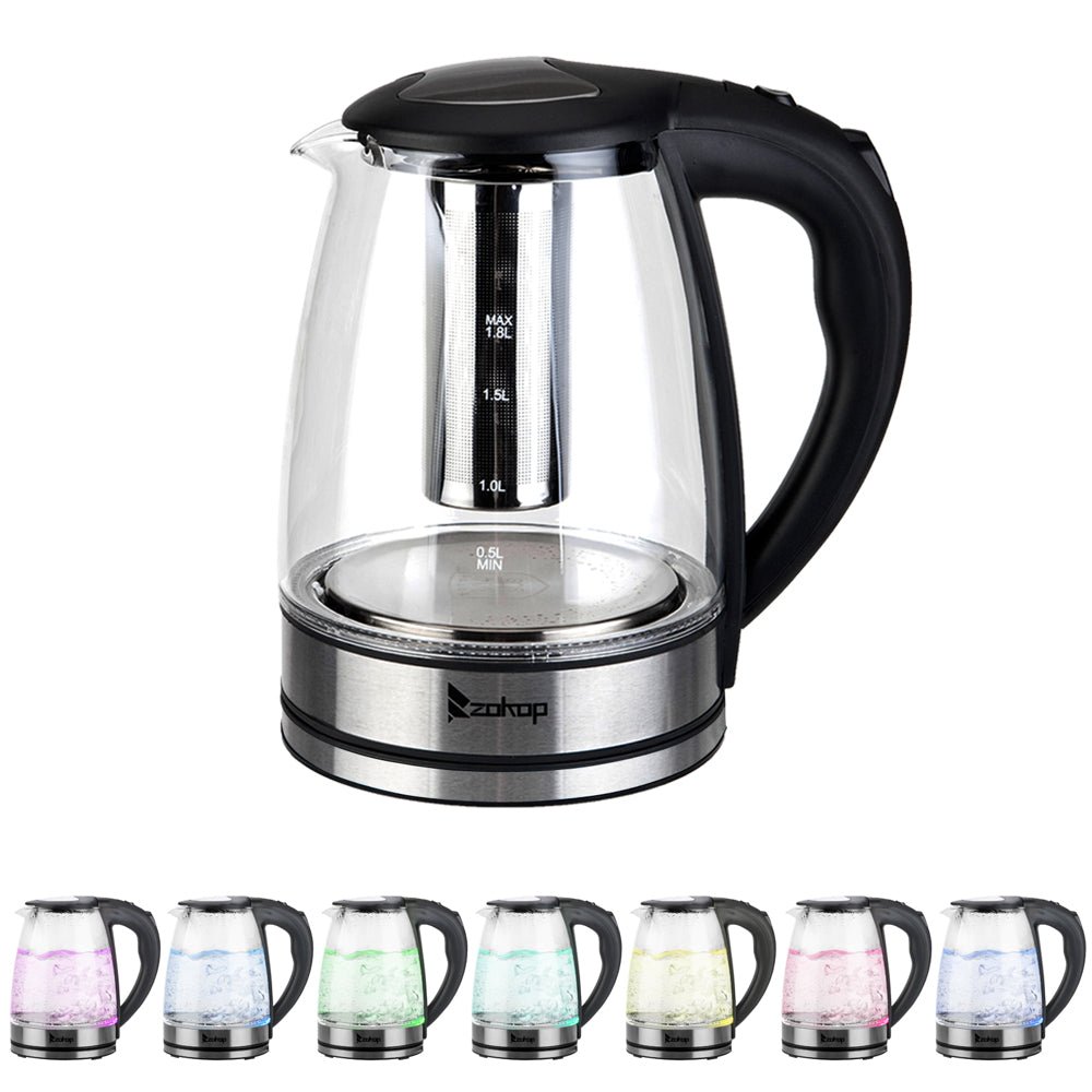 1.8L Electric Glass Kettle with 7 Colors LED Light 2000W - TovaHaus
