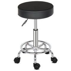 Adjustable PU Leather Round Rolling Stool with Footrest Steel Frame and Wheels for Spa Salon Massage Office Stool Chair - TovaHaus