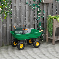 Large Garden Cart Heavy Duty 4 Wheel Trolley Trailer, Green - TovaHaus