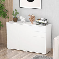 Push-Open Cabinet with2 Drawer 2 Door Cabinet for Home Office Highlight, 117W x 36D x 74Hcm-White - TovaHaus
