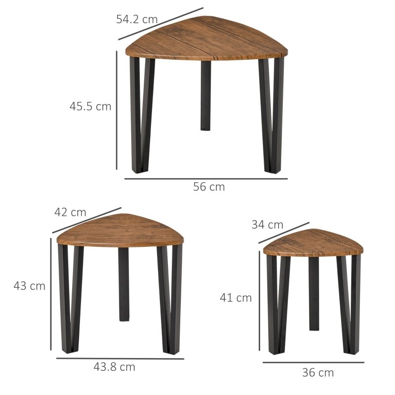Set Of 3 Nesting Coffee Tables, Triangle Nesting Tables with Metal Legs in a Retro Style, New Home Gift for Living Room - TovaHaus